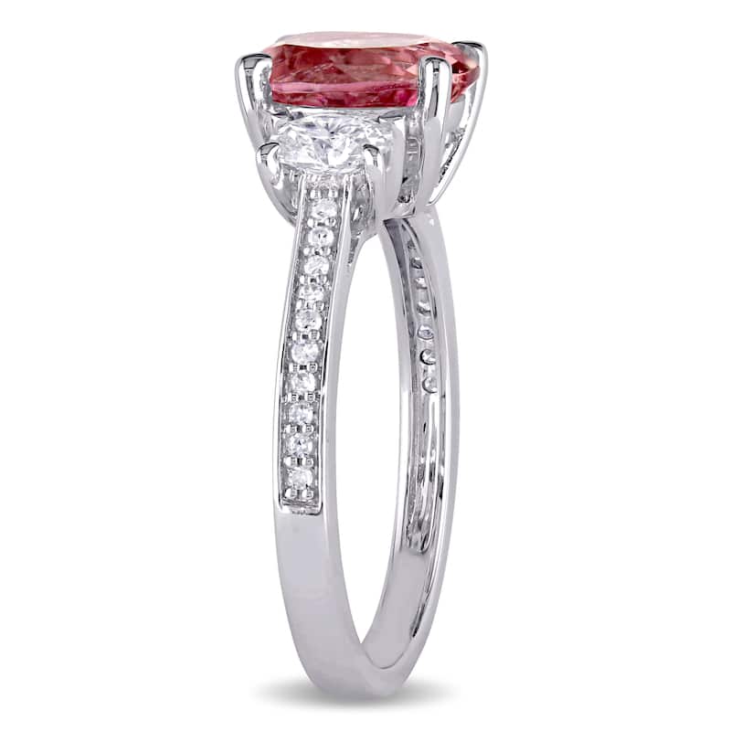 Miadora Signature Collection 14k White Gold Pink Tourmaline and 5/8ct TDW Oval and Round Diamond Eng