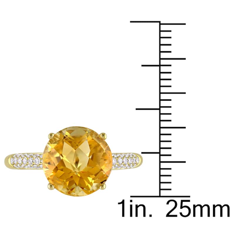 Round Checkered Citrine and 1/5ct TDW Diamond Engagement Ring in 14k Yellow Gold by The Miadora Sign