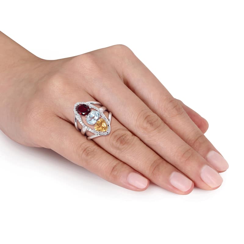 Miadora 14k White Gold Garnet Blue Topaz Citrine and 1/5ct TDW Diamond Teardrop Split-Shank Ring (G-