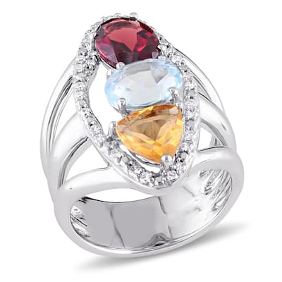 Miadora 14k White Gold Garnet Blue Topaz Citrine and 1/5ct TDW Diamond Teardrop Split-Shank Ring (G-