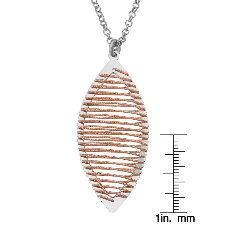Argento Italia Rhodium and Rose Plated Sterling Silver Wire Wrapped Marquise Pendant Adjustable Length Necklace