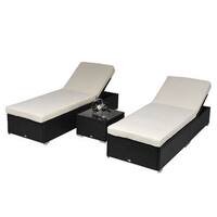 Outsunny Rattan 3-piece Chaise Lounge Patio Set with Side Table