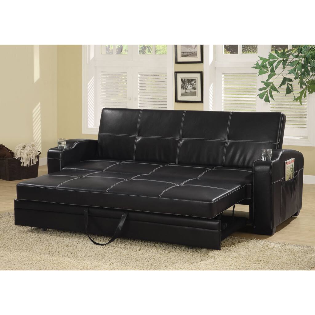 Coaster Furniture Avril Black Upholstered Sleeper Sofa Bed with Cup Holders