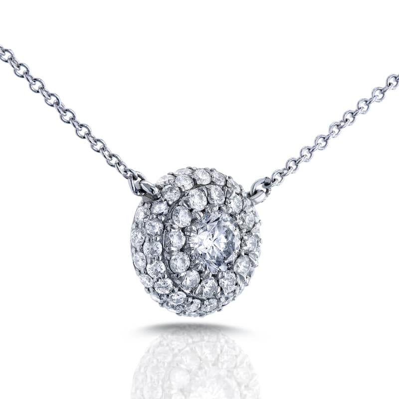 Annello by Kobelli 14k White Gold 4/5ct TDW Round Diamond Cluster Necklace