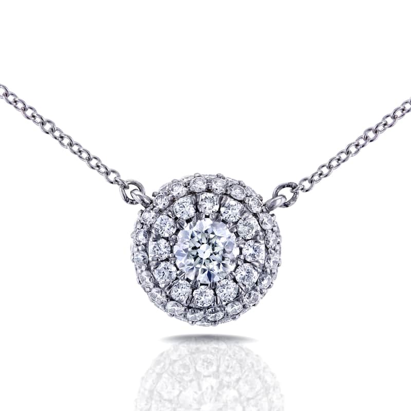 Annello by Kobelli 14k White Gold 4/5ct TDW Round Diamond Cluster Necklace