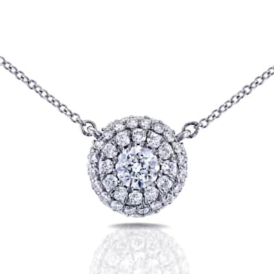 Annello by Kobelli 14k White Gold 4/5ct TDW Round Diamond Cluster Necklace