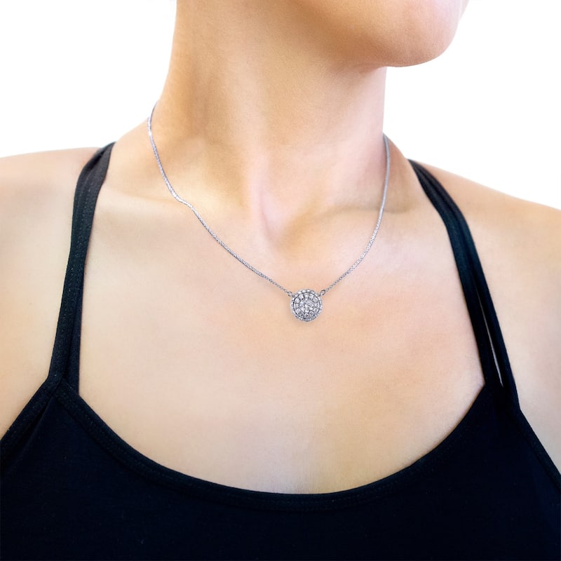 Annello by Kobelli 14k White Gold 4/5ct TDW Round Diamond Cluster Necklace