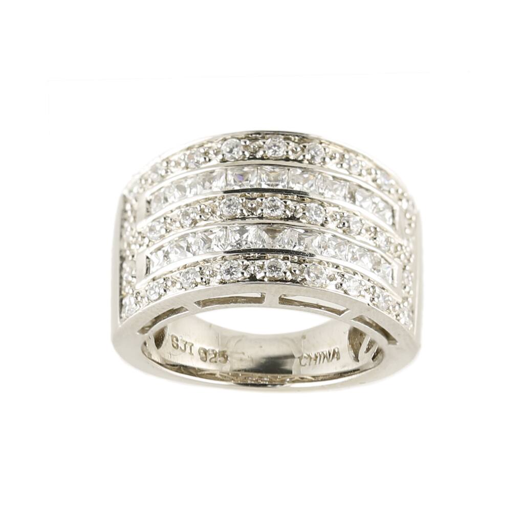 Platinum Over Silver White Cubic Zirconia Broad Band Ring