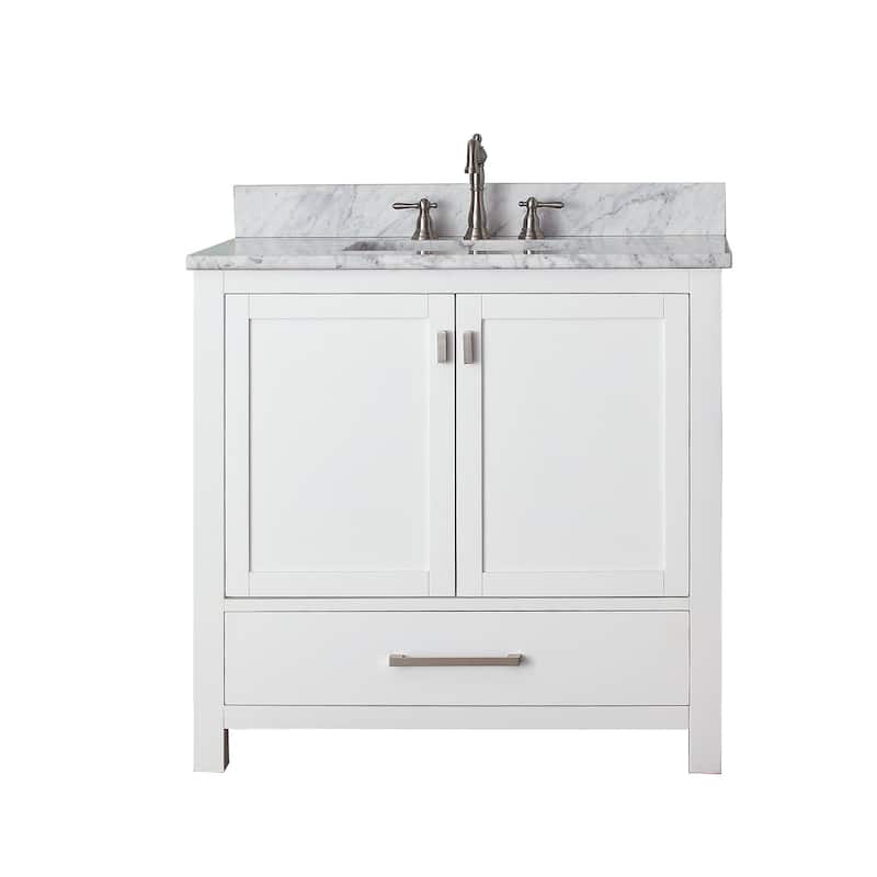 Avanity Modero 37-inch Single Vanity in White Finish with Sink and Top - Carrara White Marble Top