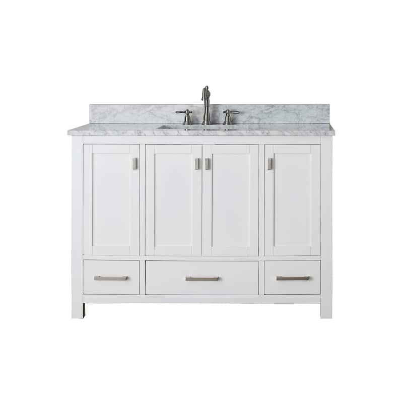 Avanity Modero 49-inch Single Vanity in White Finish with Sink and Top - Carrara White Marble Top