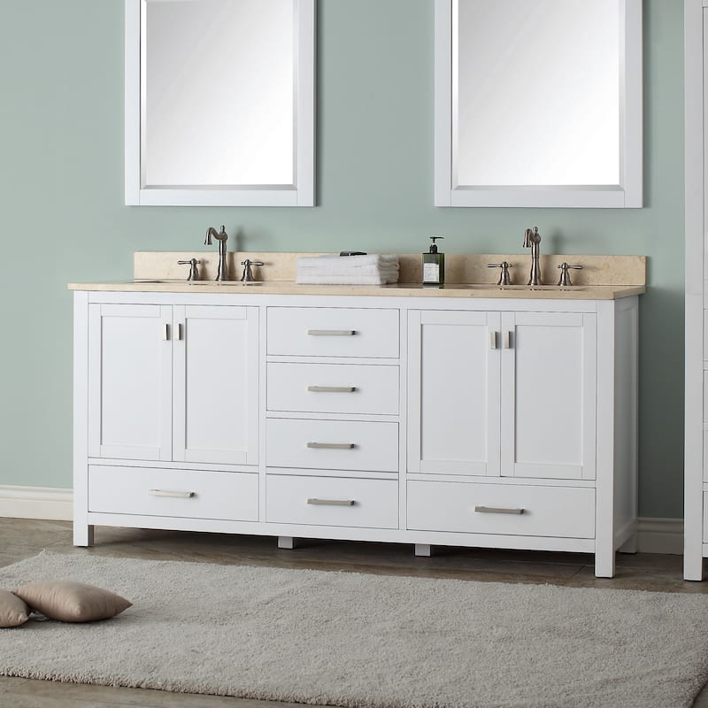 Avanity Modero 73-inch Double Vanity in White Finish with Dual Sinks and Top