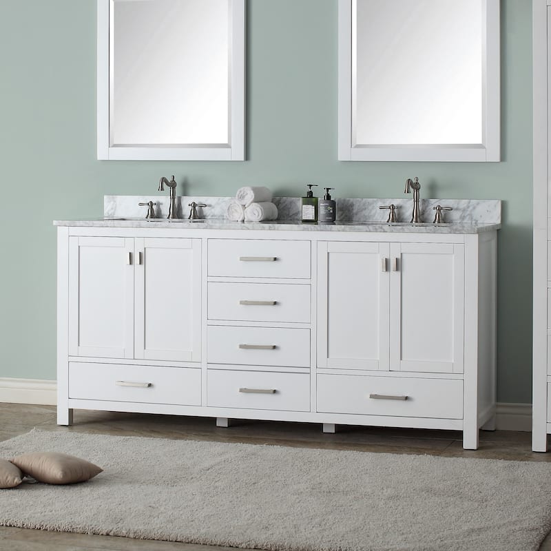 Avanity Modero 73-inch Double Vanity in White Finish with Dual Sinks and Top