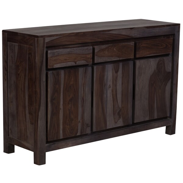 Wanderloot Big Sur Grey Wash Solid Sheesham 3-door, 3-drawers Sideboard (India) - 34"H x 16"D x 53"W