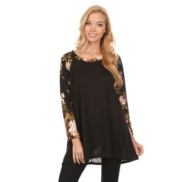 Women's Floral Pattern Long-Sleeve Tunic Top - Free Shipping On Orders ...