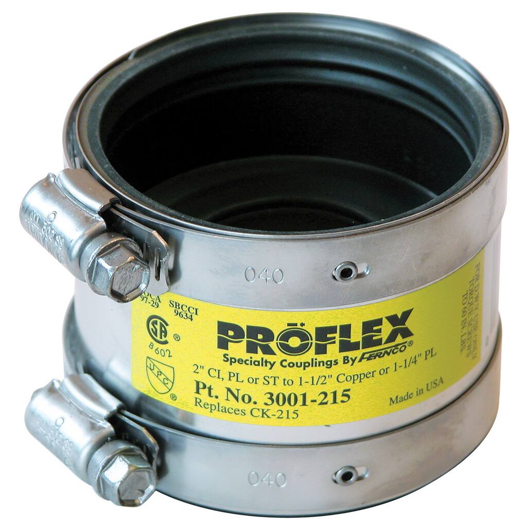 Fernco P3001-215 2" Proflex Reducing Coupling For Cast Iron, Plastic & Steel