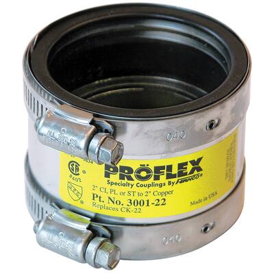 Fernco P3001-22 2" Proflex Coupling For Cast Iron, Plastic Or Steel
