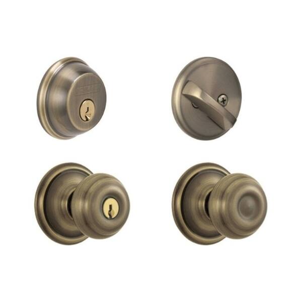 Shop Schlage Georgian Antique Brass Steel Knob And Single Cylinder