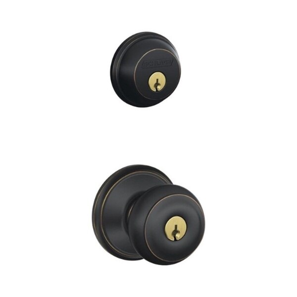 Schlage FB50NVGEO716 Aged Bronze Georgian Keyed Front Entry Set. Opens flyout.