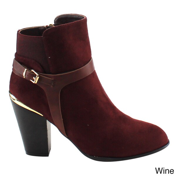 Wine Faux Leather Booties Zipper Block 5.5 inch Heels Womens Ankle Boots