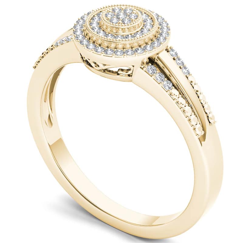 De Couer 10k Yellow Gold 1/6ct TDW Diamond Halo Engagement Ring