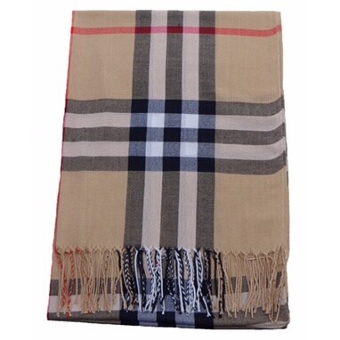Beige Plaid Polyester Scarf