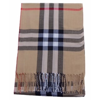 Beige Plaid Polyester Scarf