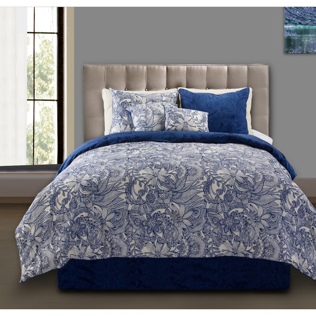 Valentina Flowers and Doodles 5-piece Comforter Set