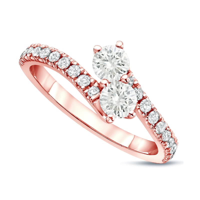 Auriya 14k Gold 3/4ct TDW Round 2-Stone Diamond Engagement Ring - 4 - Rose
