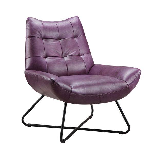 slide 6 of 15, Aurelle Home Handcrafted Leather Lounge Accent Chair Purple