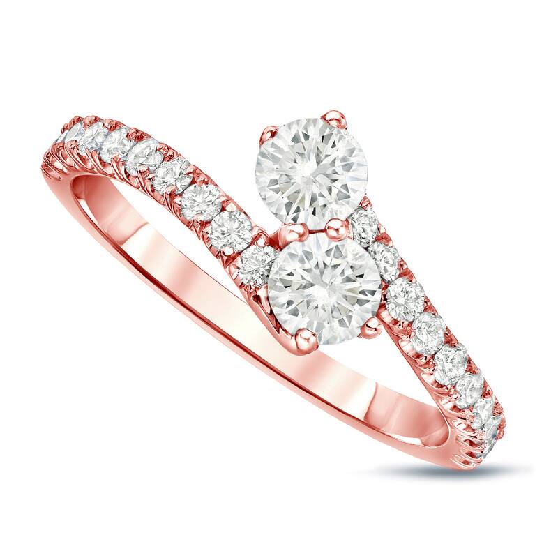 Auriya 14k Gold 1ct TDW Round 2-Stone Diamond Engagement Ring