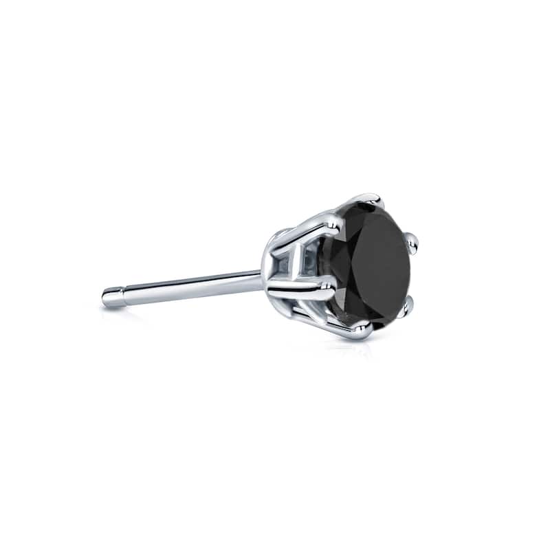 Auriya 14k Gold 1/4ct TDW Round 6-Prong SINGLE STUD (1)Black Diamond Earring - White