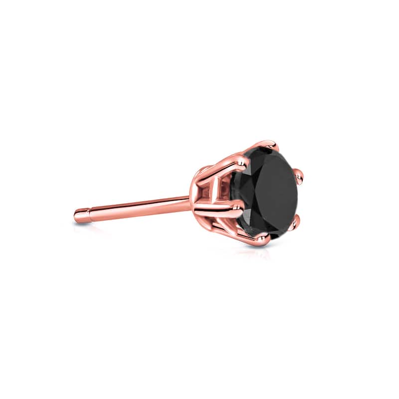 Auriya 14k Gold 1/4ct TDW Round 6-Prong SINGLE STUD (1)Black Diamond Earring - Rose