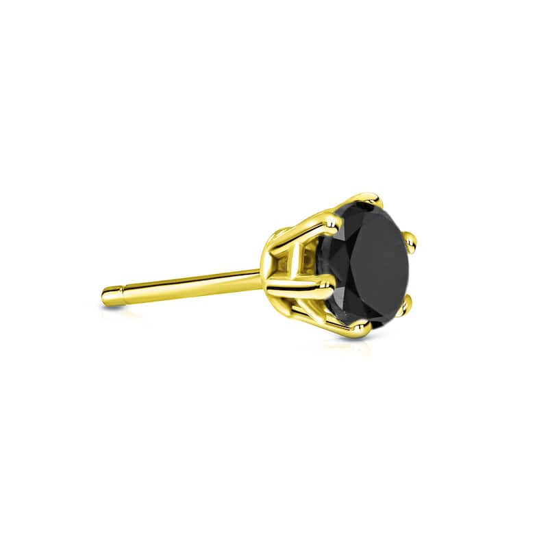 Auriya 14k Gold 1/4ct TDW Round 6-Prong SINGLE STUD (1)Black Diamond Earring - Yellow