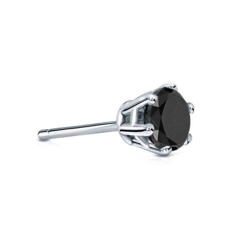 Auriya 14k Gold 1/3ct TDW 6-Prong Round SINGLE STUD (1) Black Diamond Earring - White