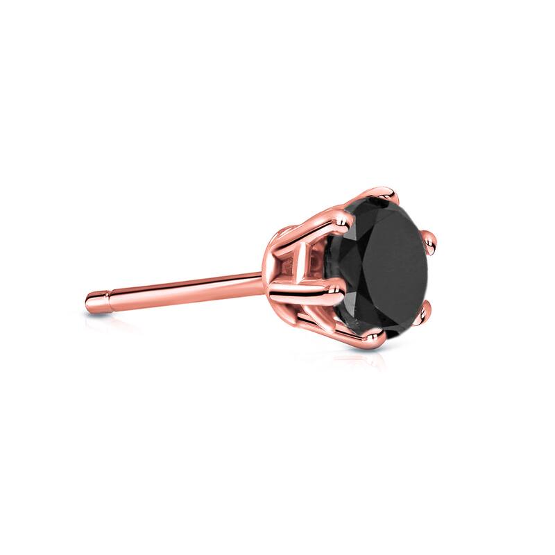 Auriya 14k Gold 1/3ct TDW 6-Prong Round SINGLE STUD (1) Black Diamond Earring - Rose