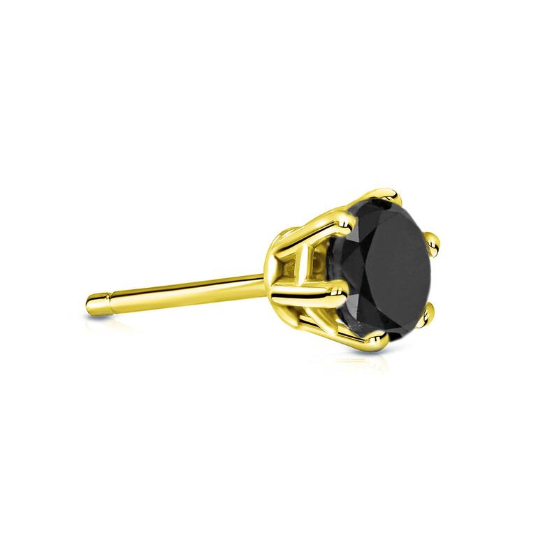 Auriya 14k Gold 1/3ct TDW 6-Prong Round SINGLE STUD (1) Black Diamond Earring - Yellow