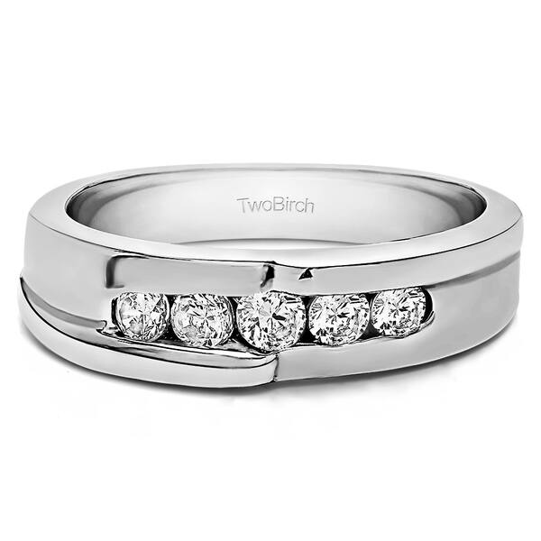 Shop Twobirch 10k White Gold Engraved Design Men S Wedding Ring