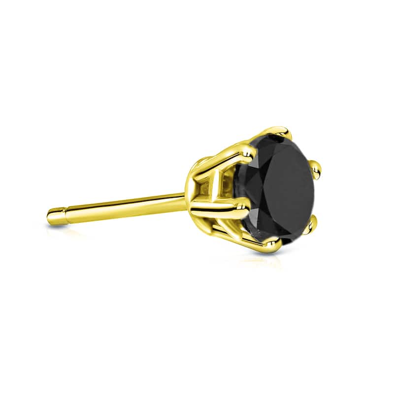 Auriya 14k Gold 1/2ct TDW Round 6-Prong SINGLE STUD (1)Black Diamond Earring