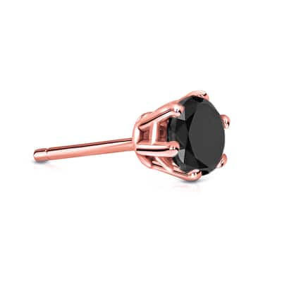 Auriya 14k Gold 1/2ct TDW Round 6-Prong SINGLE STUD (1)Black Diamond Earring
