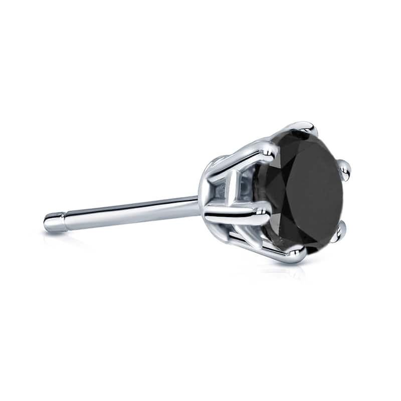 Auriya 14k Gold 3/4ct TDW Round 6-Prong SINGLE STUD (1) Black Diamond Earring