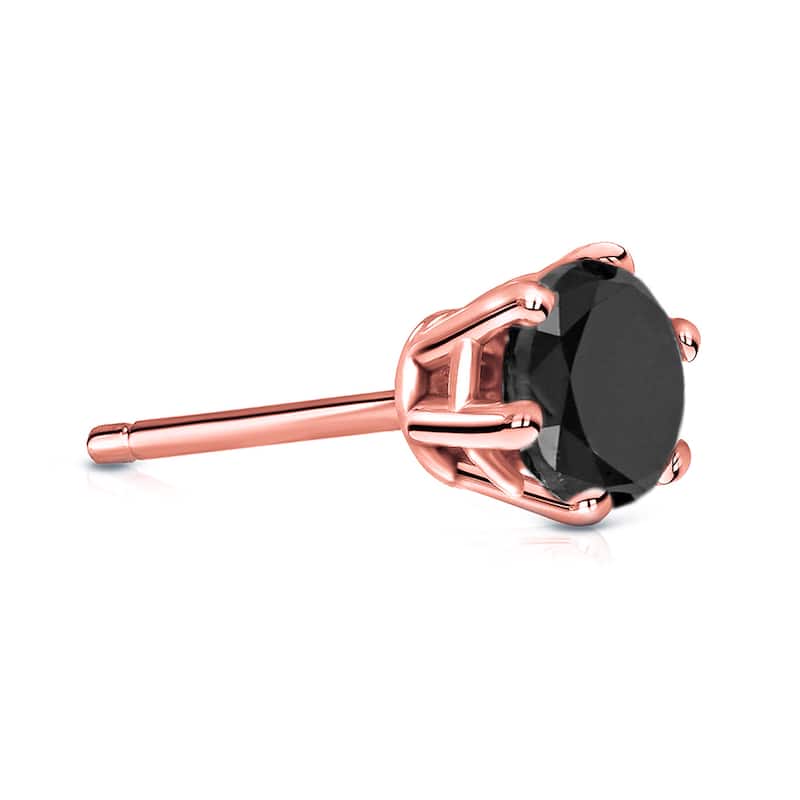 Auriya 14k Gold 3/4ct TDW Round 6-Prong SINGLE STUD (1) Black Diamond Earring