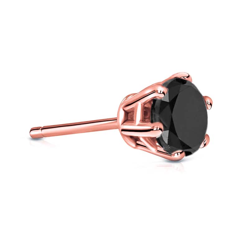Auriya 14k Gold 1ct TDW Round 6-Prong SINGLE STUD (1) Black Diamond Earring