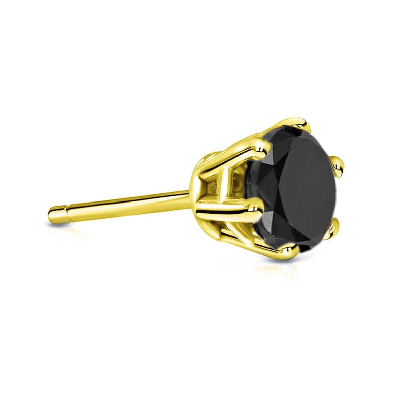 Auriya 14k Gold 1ct TDW Round 6-Prong SINGLE STUD (1) Black Diamond Earring