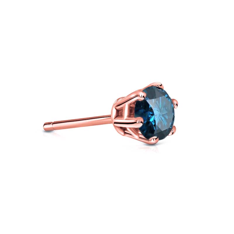 Auriya 14k Gold 1/4ct TDW Round 6-Prong SINGLE STUD (1) Blue Diamond Earring