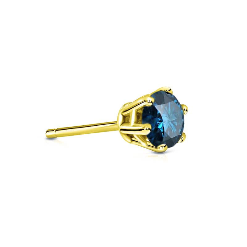 Auriya 14k Gold 1/4ct TDW Round 6-Prong SINGLE STUD (1) Blue Diamond Earring
