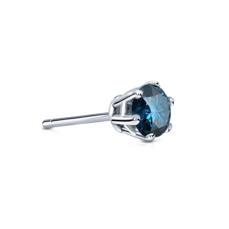 Auriya 14k Gold 1/4ct TDW Round 6-Prong SINGLE STUD (1) Blue Diamond Earring