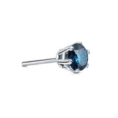 Auriya 14k Gold 1/4ct TDW Round 6-Prong SINGLE STUD (1) Blue Diamond Earring