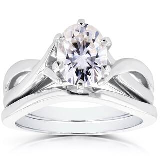 annello by kobelli 14k white gold near colorless f g oval moissanite crossover solitaire bridal rings set - Solitaire Wedding Ring Sets annello by kobelli 14k white gold near colorless f g oval moissanite crossover solitaire bridal rings set - Solitaire Wedding Ring Sets