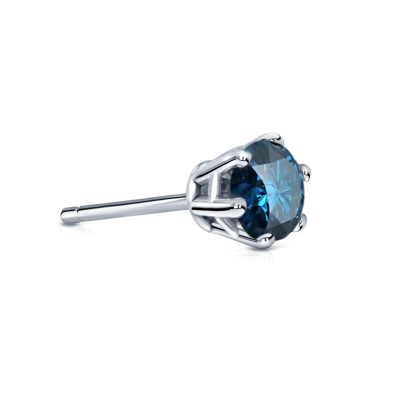 Auriya 14k Gold 1/3ct TDW Round 6-Prong SINGLE STUD (1) Blue Diamond Earring