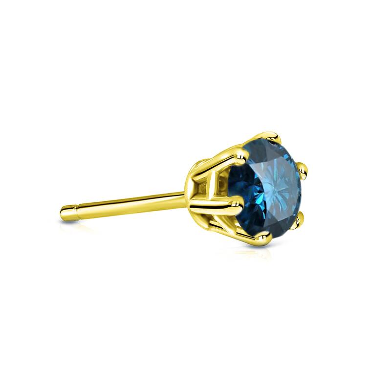 Auriya 14k Gold 1/3ct TDW Round 6-Prong SINGLE STUD (1) Blue Diamond Earring